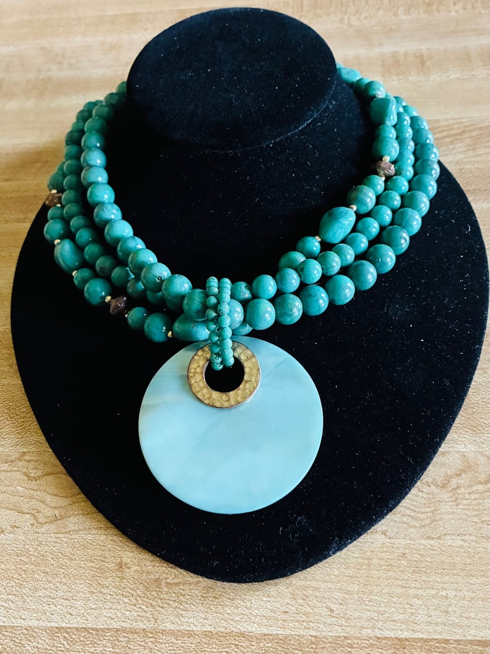 Turquoise Beaded Statement Necklace with Disc Pendant
